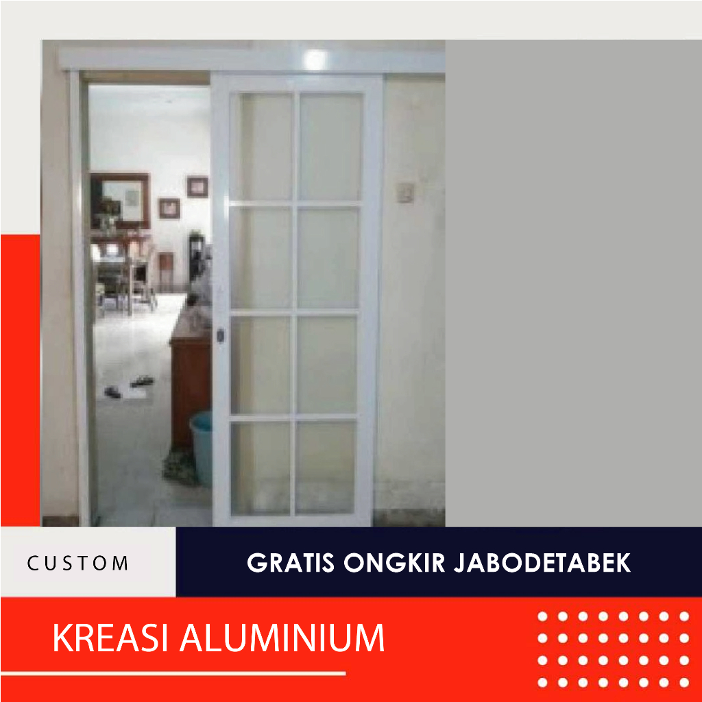 Pintu Sliding 90x200 Full Kaca Aluminium List Ornamen
