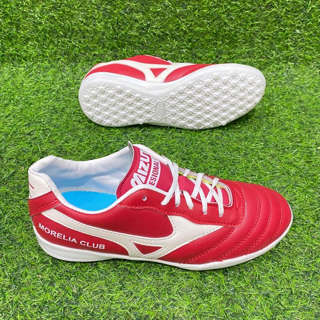 Sepatu Mizuno Sepatu Futsal Kulit Sepatu Futsal Pria Indoor Outsole Turf/Gerigi Merah Strip Putih