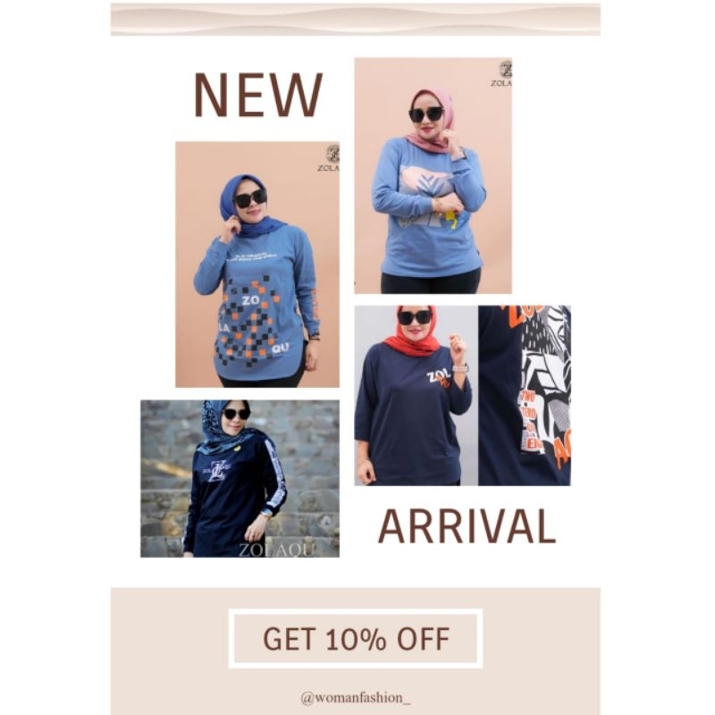 Kaos Wanita Zolaqu MIX Biru ZLQ Original Fashionable T-Shirt Casual Oversize Lengan Panjang Atasan S