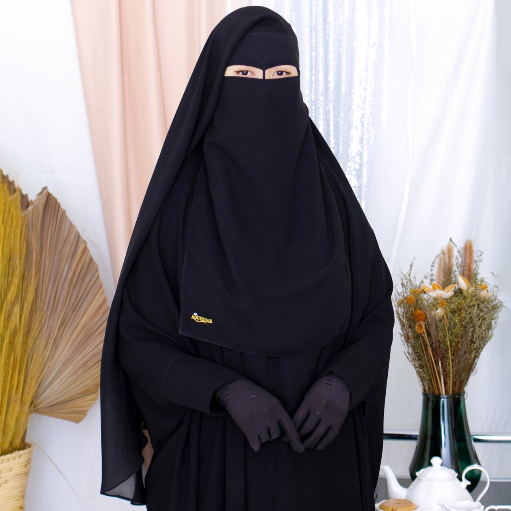 Aqueenah -  Purdah Qansa Cadar Yaman Nose String Niqab Mata Elang Eagle Eye Sifon Silk Jetblack