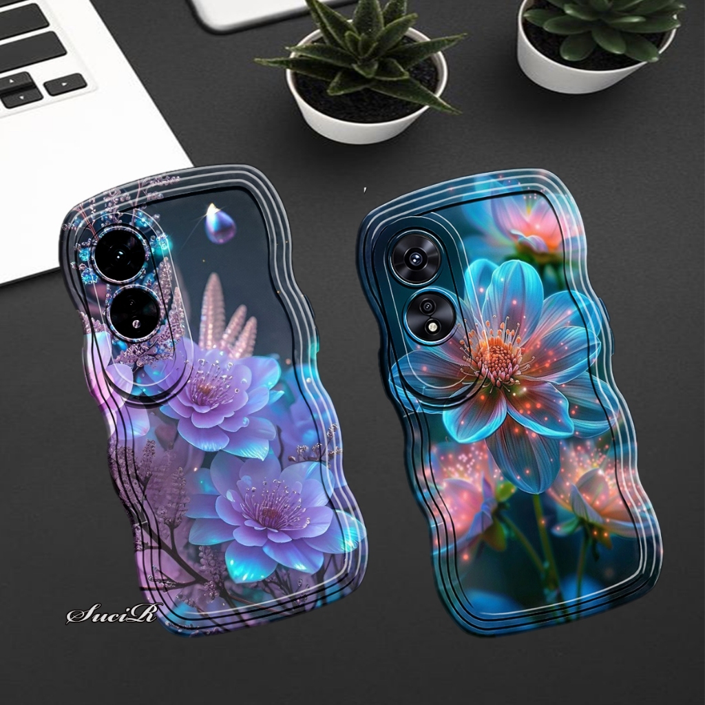 PS - K825 case untuk type OPPO A60 softcase gelombang motif custom bunga