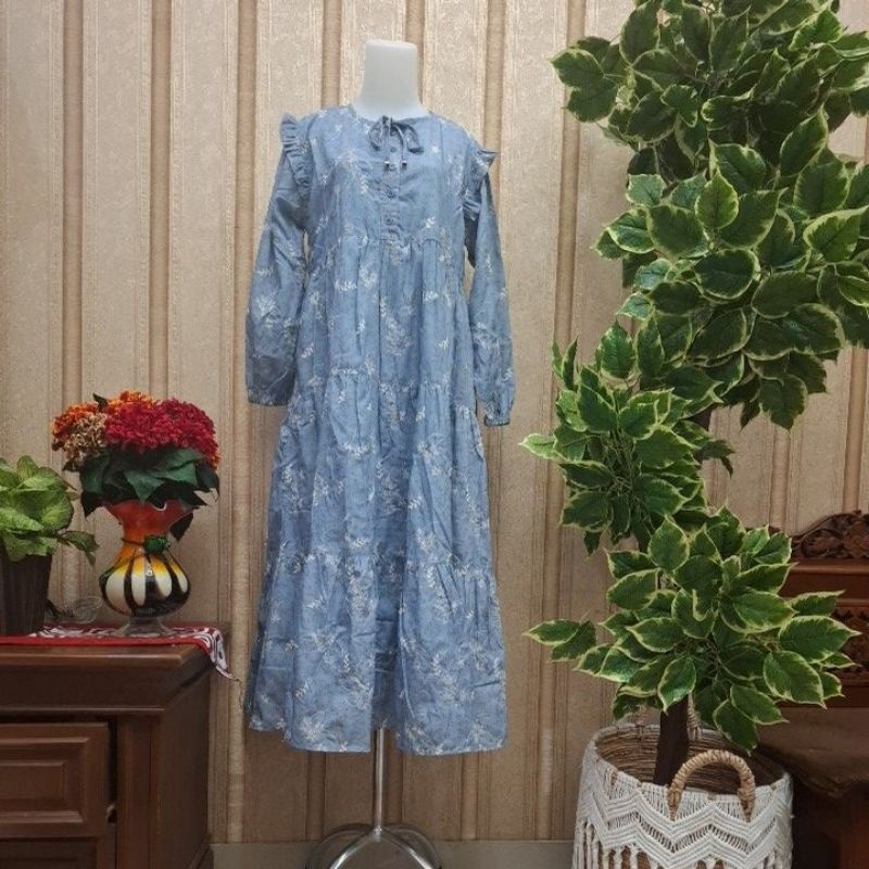 Midi dress salvina ys katun bordir susun furing terbaru.