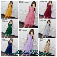 Baju Dress Brukat Remaja Wanita Pakaian Pesta Natal Style Polos Midi Dress Agnes Fashion Pesta Cewek