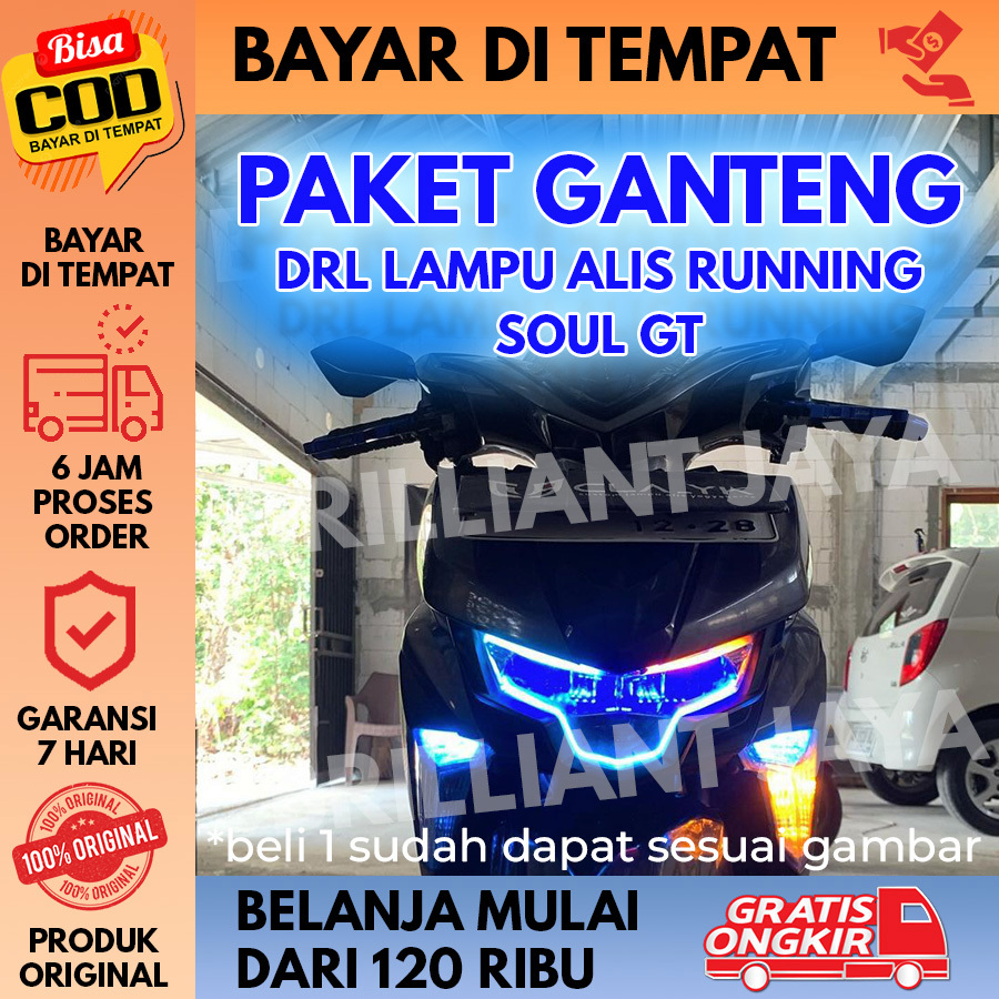 PAKET GANTENG FULL SET LAMPU DRL ALIS RUNNING YAMAHA SOUL GT NEW BONUS DEVIL EYE TIDAK BERBINTIK 2 A