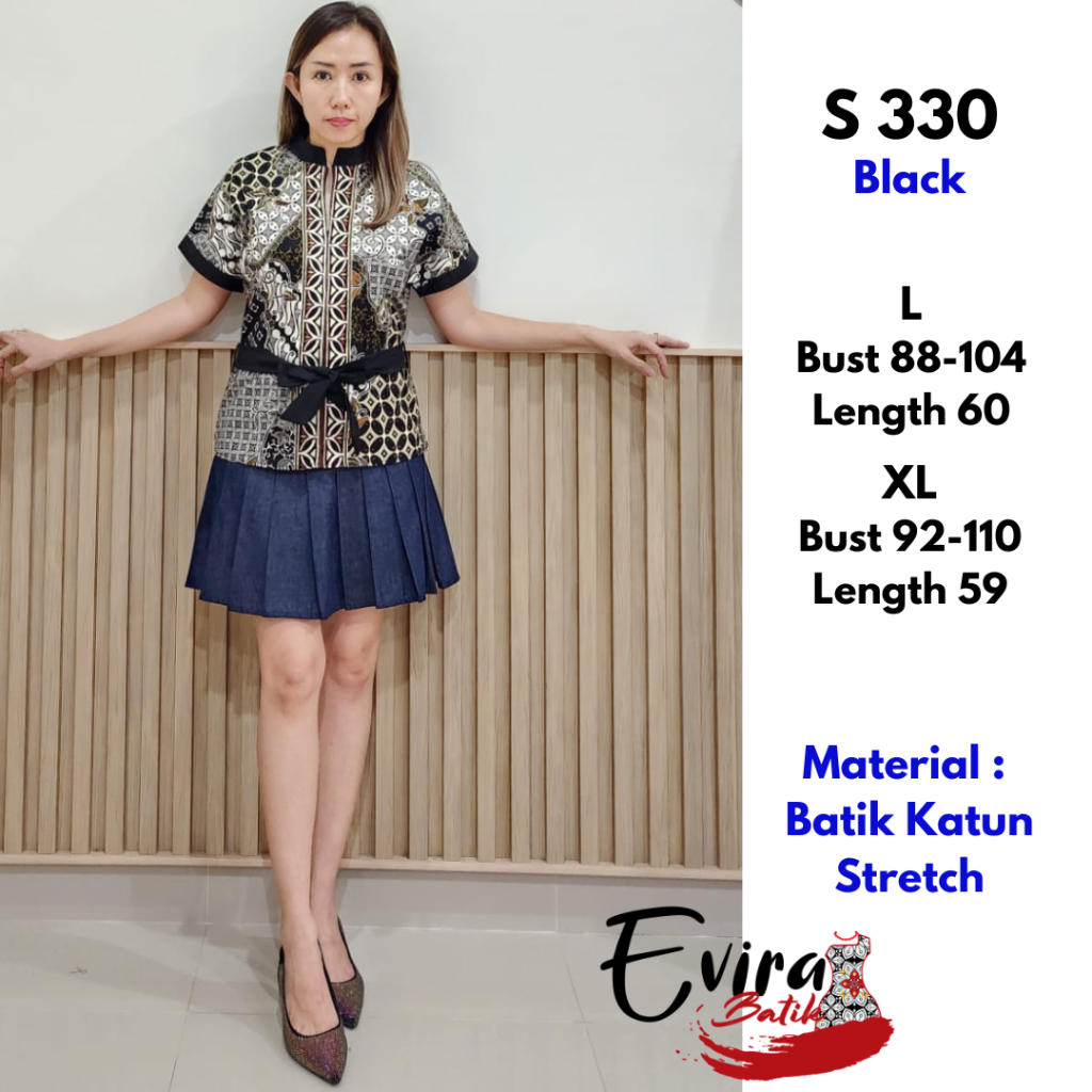 Blouse Batik Fashion Wanita Modern S 330 Black Atasan Elegan Casual Kekinian Kerja By Evira Batik