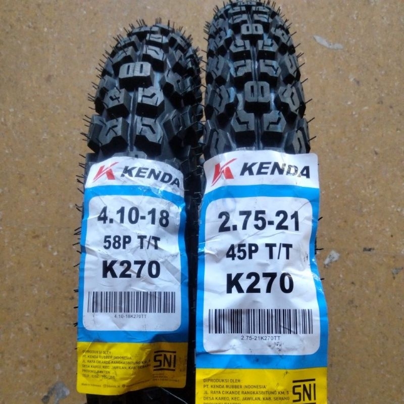 KENDA K270 K 270 PAKET BAN DEPAN+BELAKANG CRF/KLX BF RING 21+18 BAN LUAR MOTOR KENDA 4.10-18 & 2.75-