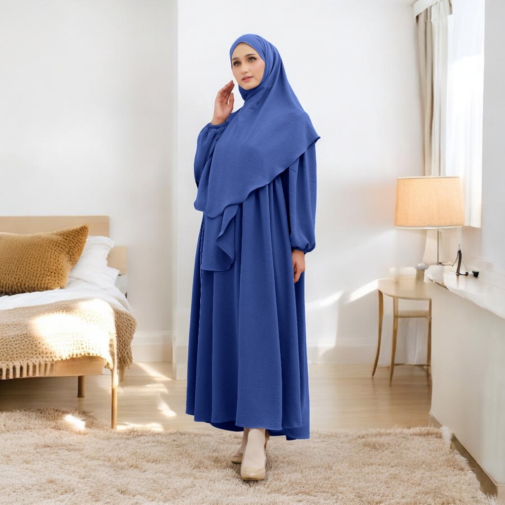 Amie Official Shop Arumi Set Baju Gamis Abaya Plus Kerudung Pashmina Ovale Ukuran Jumbo XXL