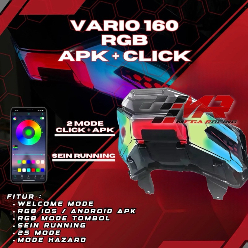 Lampu Stop Belakang Vario 160 RGB Pelangi Model Lazzy 20 mode Pengaturan Lewat Hp / Manual Dan Led 8