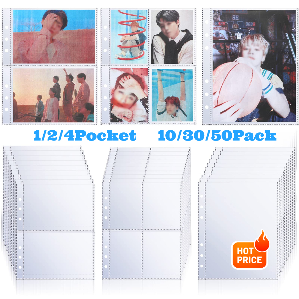 

10/30/50 PCS Binder Pockets Clear 4/2/1 Pocket Pouch Document Folders Trading Card PC Sleeves Photo Album Pages for 6 Ring Binder A5 Pocket Sleeves Refill Sheets