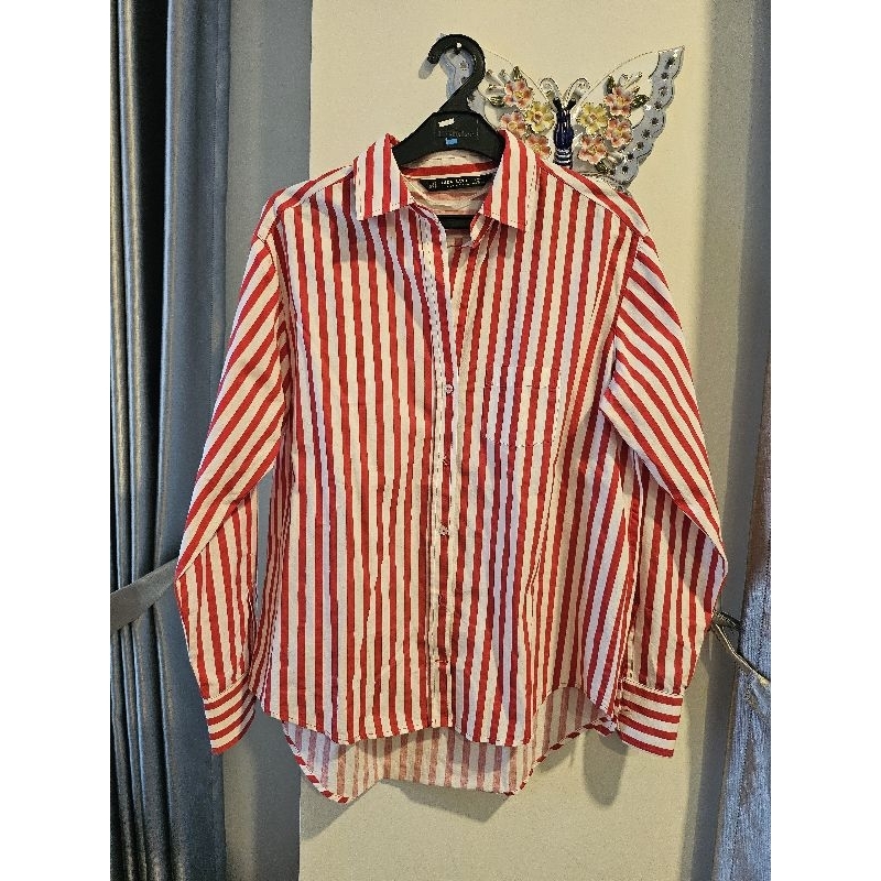 Kemeja Salur Merah Zara Basic
