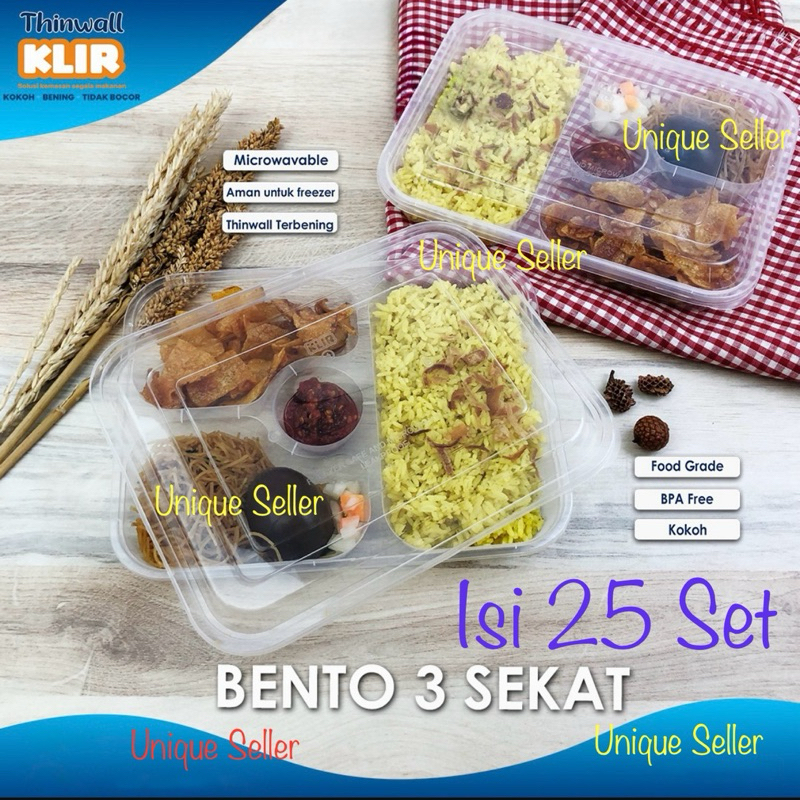 [Isi25] Thinwall Bento Sekat 3 FLAT KLIR / Thinwal Bento Sekat 3 isi 25 / Mika Bento Sekat 3 / Mika 