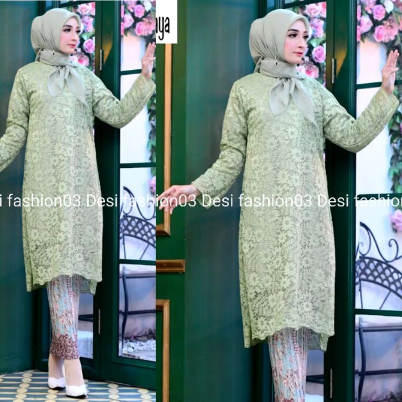 Desi fashion03 - Setelan Baju Kebaya Tunik Brukat Kondangan Pesta Atasan Kebaya Wanita Muslim Rok Pl