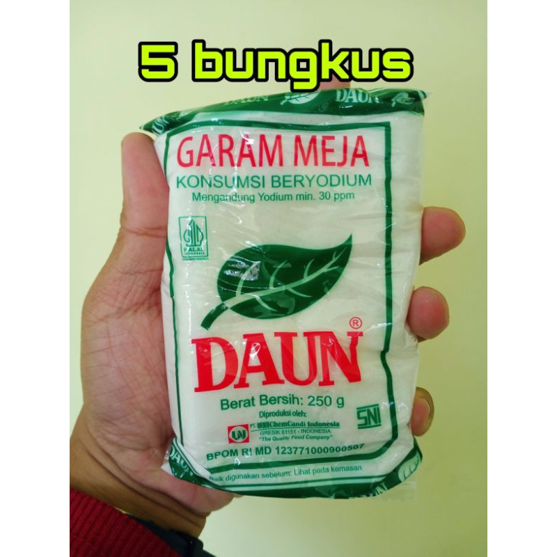 

(5 bungkus garam DAUN) GARAM MEJA cap DAUN 250 gram