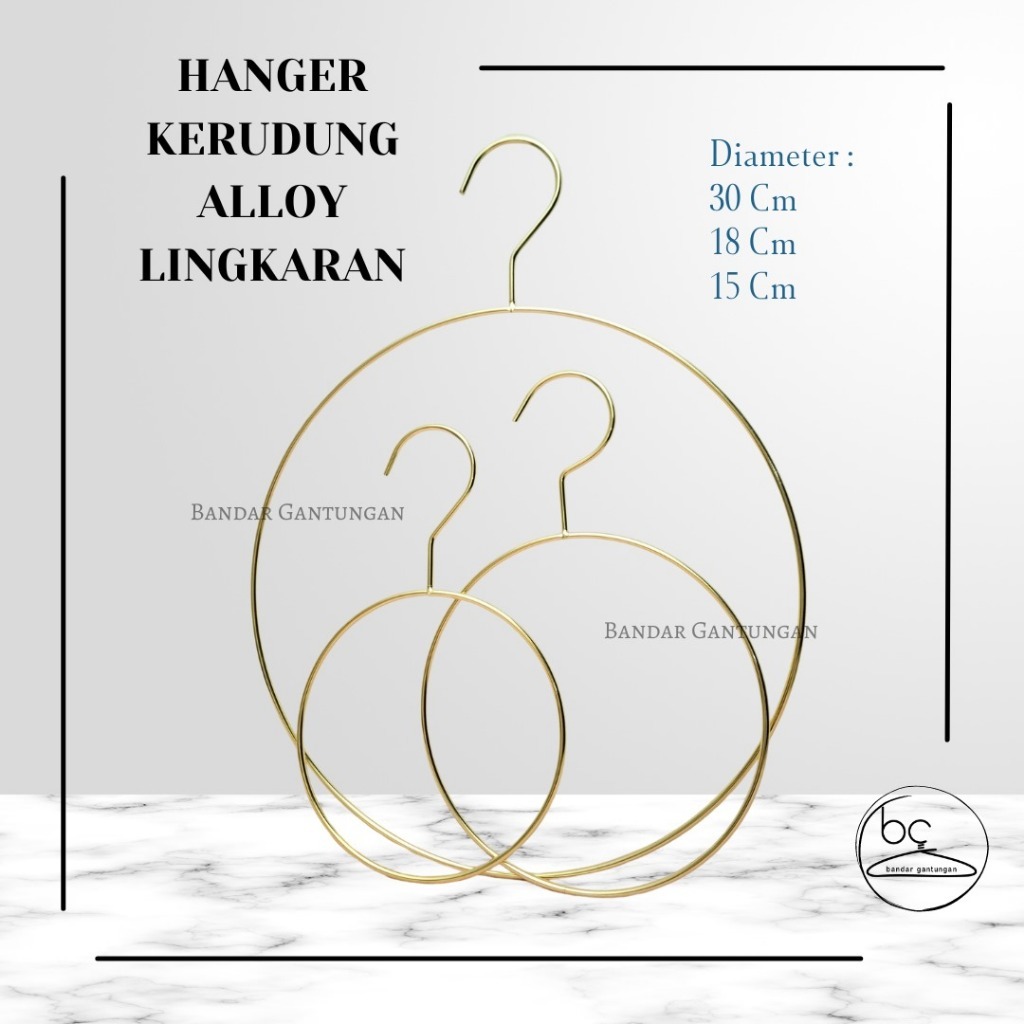 18 CM Hanger Khimar Bergo Syal Gantungan Pashmina Alloy Kerudung Segi Empat Bentuk Bulat Warna Gold 