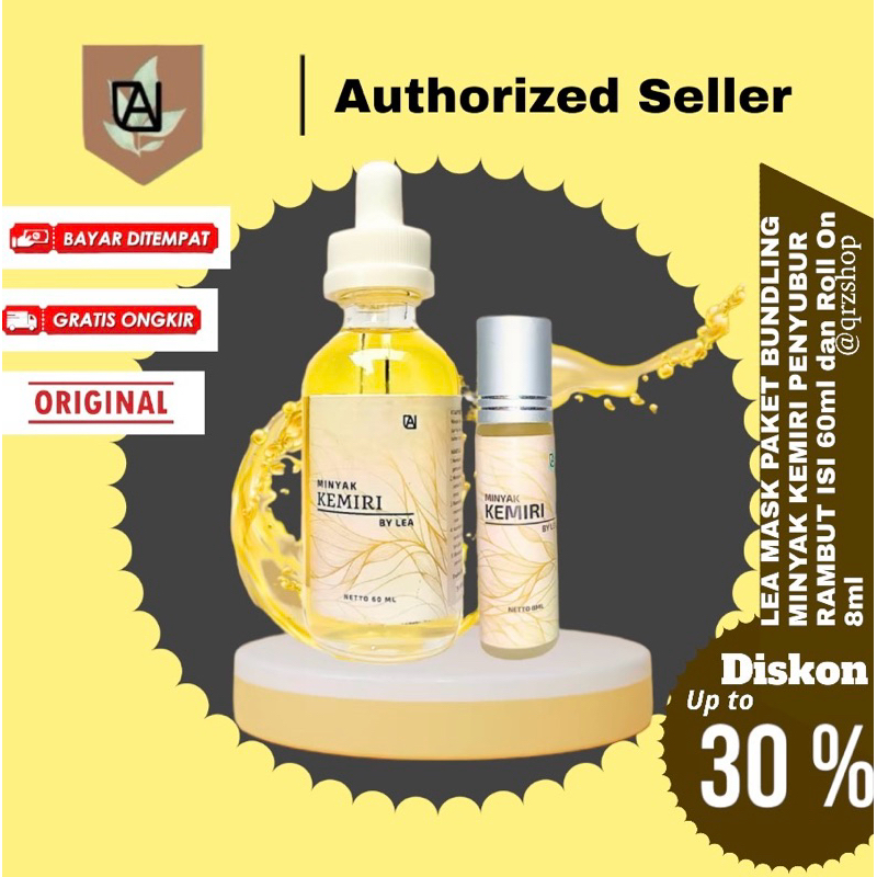 LEA MASK Minyak Kemiri Penyubur Rambut Paket Bundling Dijamin Untung Isi 60ml+Roll On 8ml Original