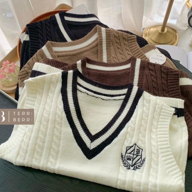 FG2 NaRi Vest Knit Korean School Girl Academy  Rompi Rajut Premium Academia Bordir Premium  Baju Ser