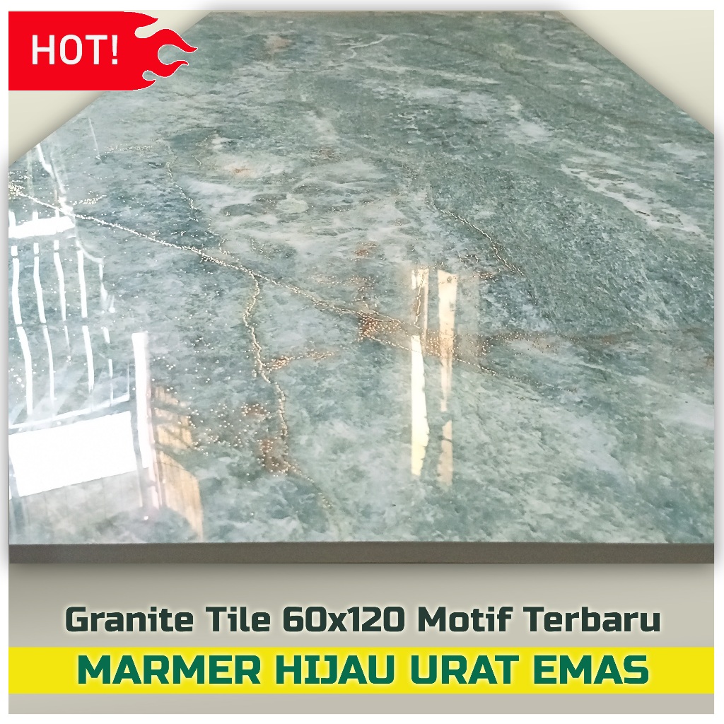 Granit Lantai 60x120 Marmer Hijau Emas Glossy Mewah Original Granite Tile Grade AAA