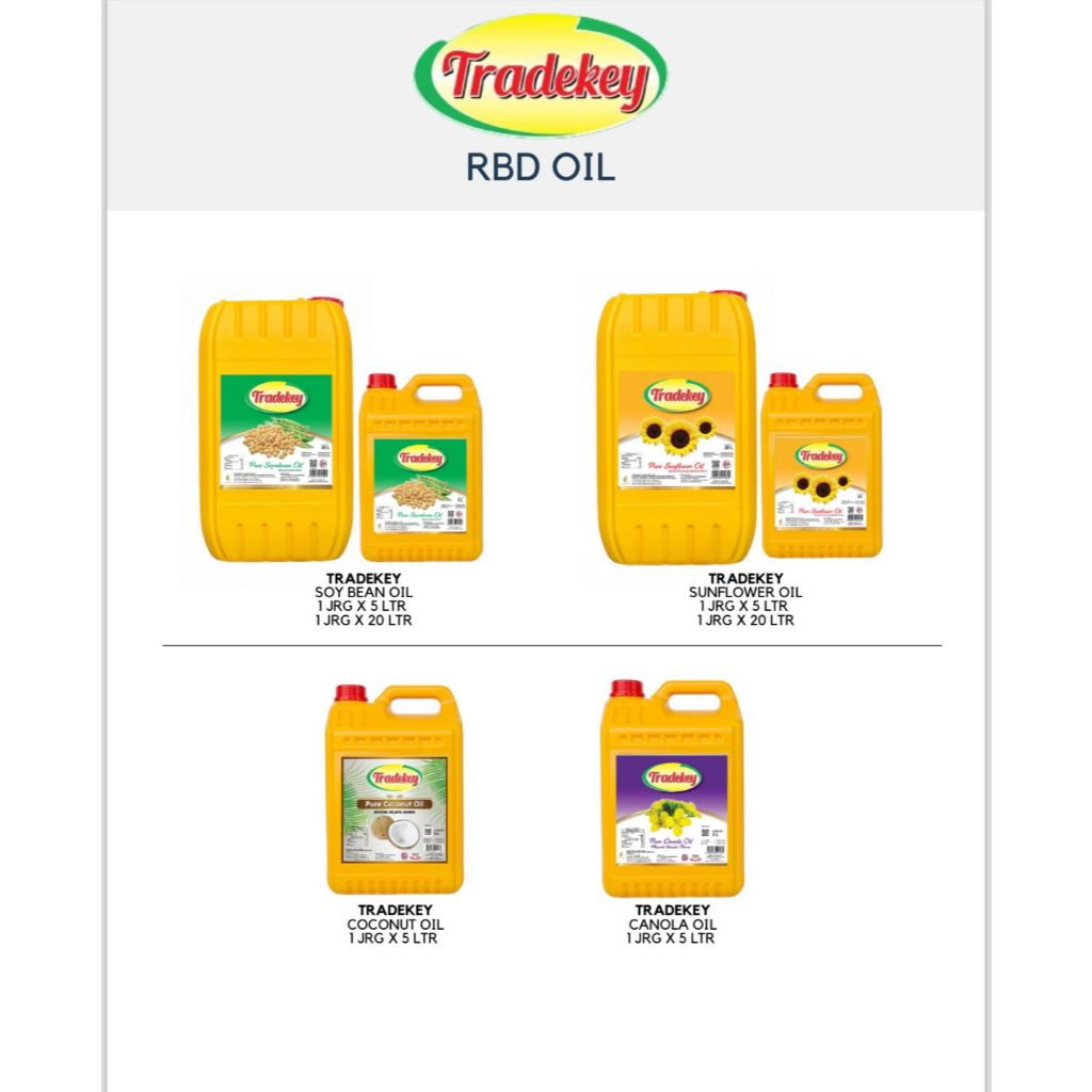 

TRADEKEY OIL 5L&20L COCONUT OIL, SUNFLOWER OIL, CANOLA OIL & SOYABEAN OIL