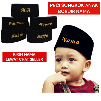 peci bordir nama anak dan dewasa , peci songkok bordir nama, kopiah polos bordir nama