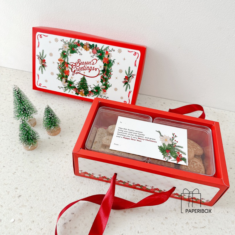 

(ISI 5 Pcs) Box Noel | Kotak Kue Kering Natal | Dus Box Kue Natal 2 toples persegi / setengah loyang natal