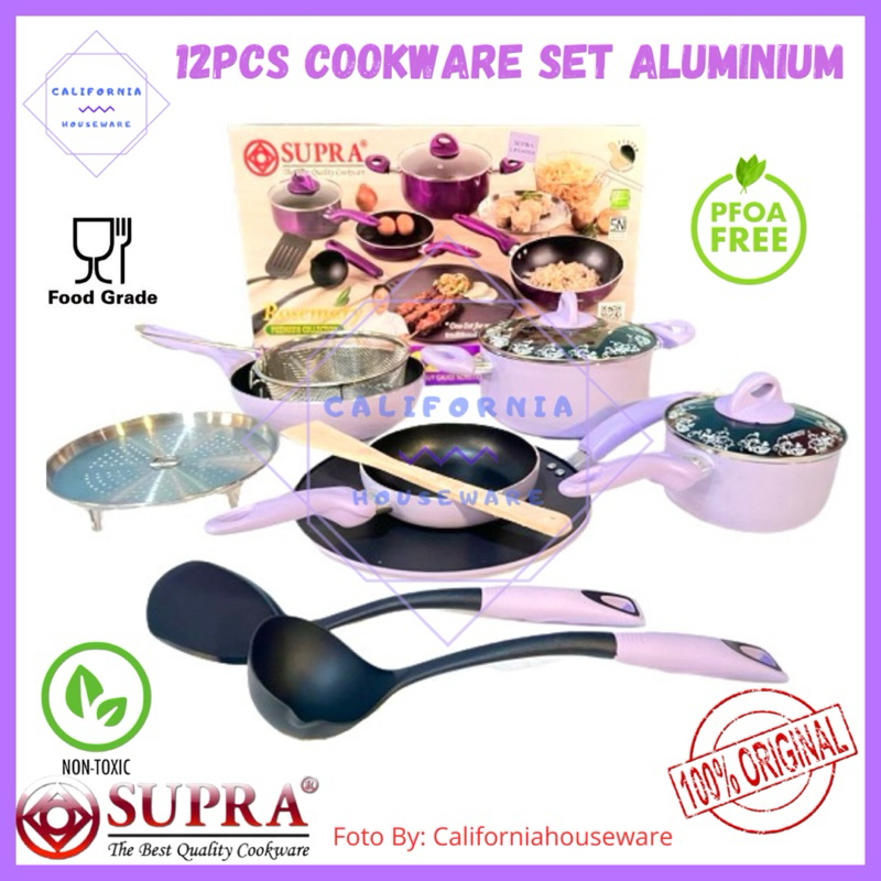 Panci Set Supra 12pcs / Panci Cookware Set Aluminium 12pcs / Panci Supra 12pcs Cookware Set Marble P
