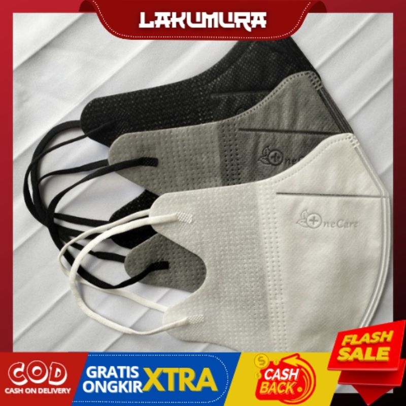 VARIASI MIX WARNA (HITAM-PUTIH-ABU) MASKER DUCKBILL ONE CARE EMBOS ORIGINAL TEBAL 4PLY 50PCS