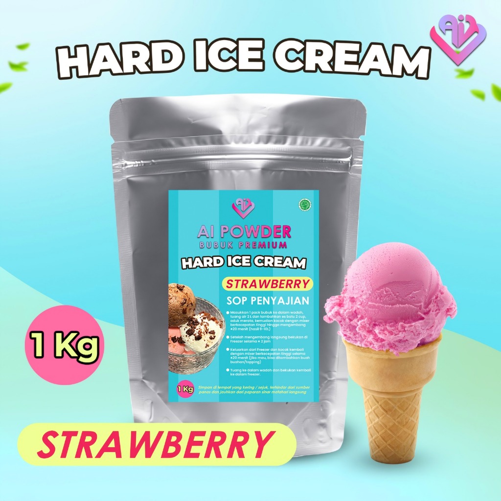 

Strawberry Bubuk Hard Ice Cream Premium Tanpa Mesin 1Kg
