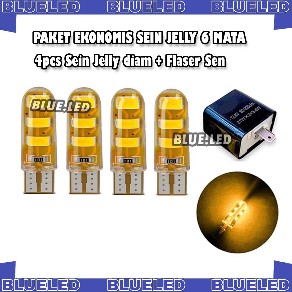 PAKET MURMER LAMPU SEIN JELLY 6 MATA NYALA DIAM SUPER TERANG DAN FLASER LAMPU SEN MOTOR READY KUNING