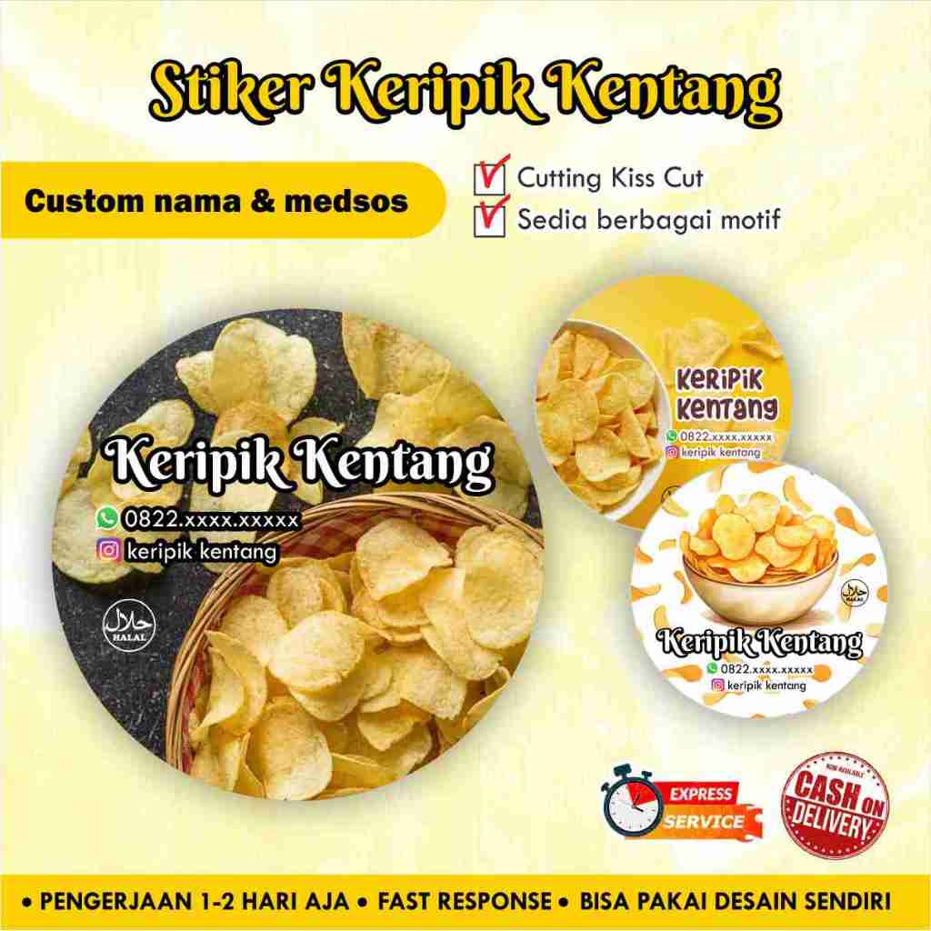 

Stiker keripik kentang Cromo / potato chip / Label kemasan makanan minuman / promosi / chromo