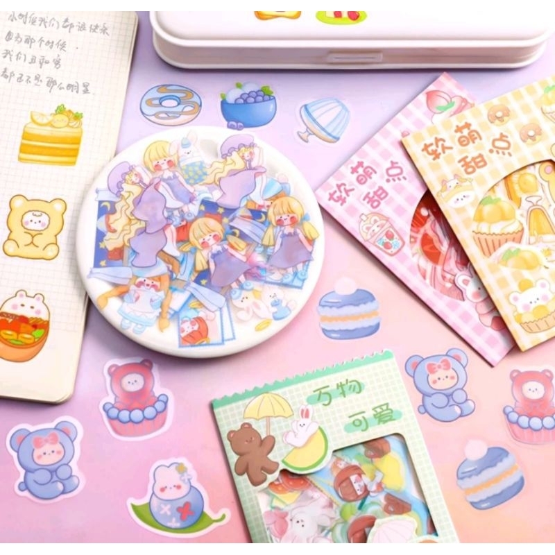 

Stiker set isi 45pcs karakter lucu aesthetic waterproof stiker motif kartun korea cut girl anti air