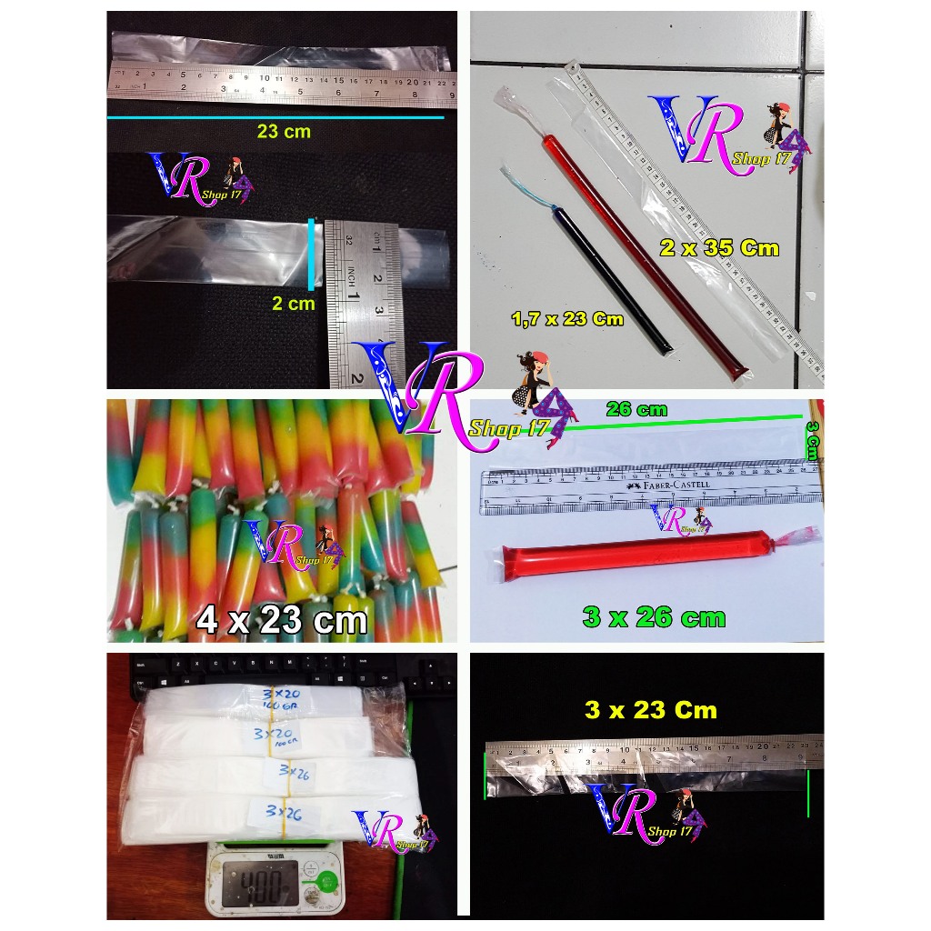 Plastik Es Mambo Aneka Ukuran / Es Lilin Polos Uk 1.8x28 cm/ 2,5x20 cm / 3x20 cm / 3.5x20 cm / 3x23 