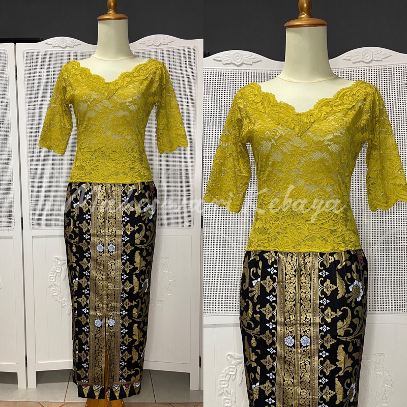 Kebaya Bali Set Brukat Sabrina Lengan Pendek Sandat