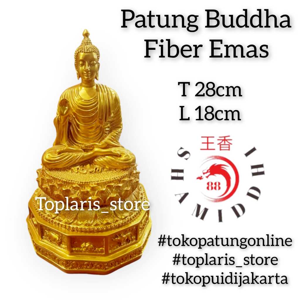 Patung BuddhaThailand T28CM Fiber Emas