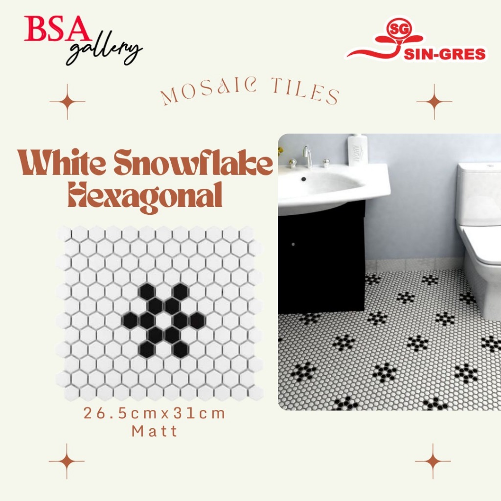 MOSAIC TILE HEXAGONAL MINI / MOSAIC HEXAGON MINI HITAM PUTIH / KERAMIK MOSAIC DINDING LANTAI / MOZAI