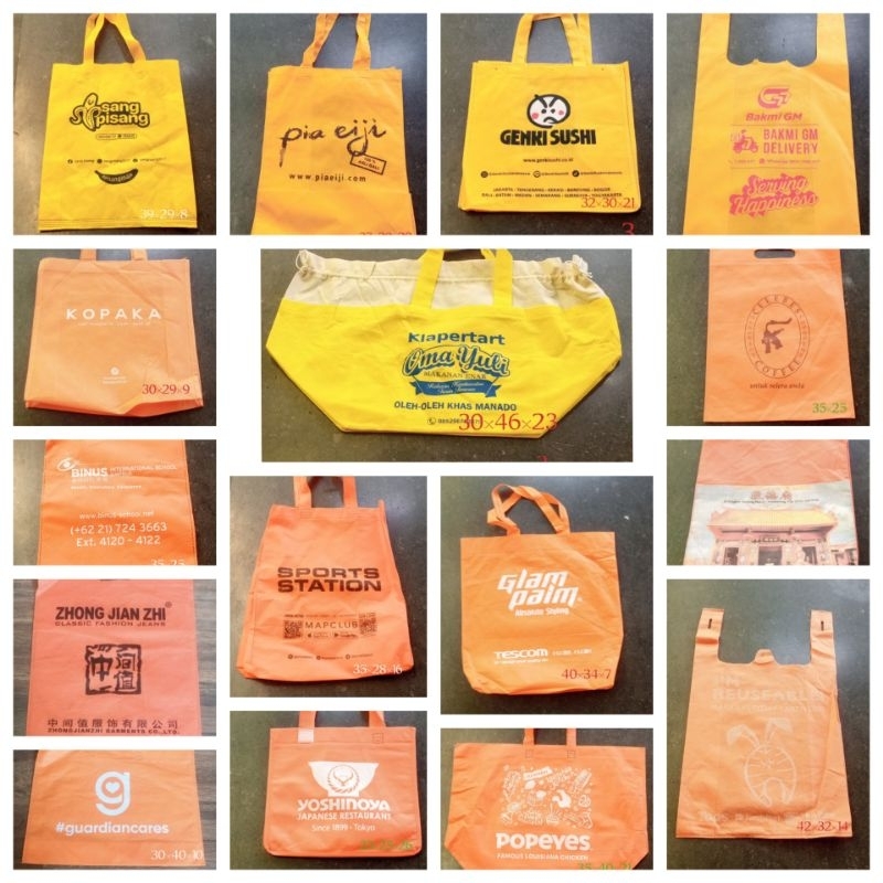 TAS BELANJA SPUNBOND SHOPPING BAG ORANGE YELLOW KUNING TAS KUE CAKE SANG PISANG PIA EJI BALI GENKI S