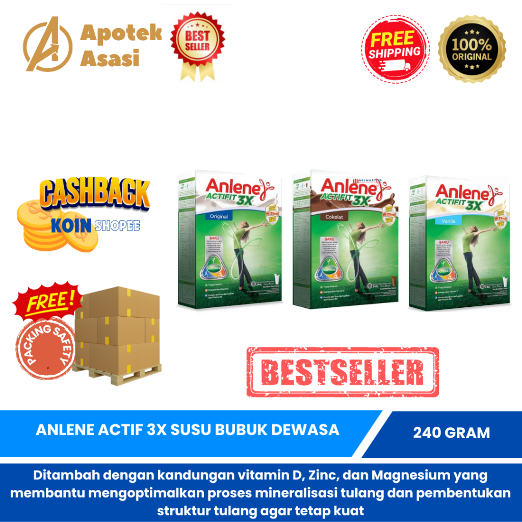 

Anlene Actifit 3x Susu Bubuk Dewasa Original, Vanilla, Cokelat 240g - Nutrisi Tinggi Kalsium Untuk Tulang, Sendi, dan Otot