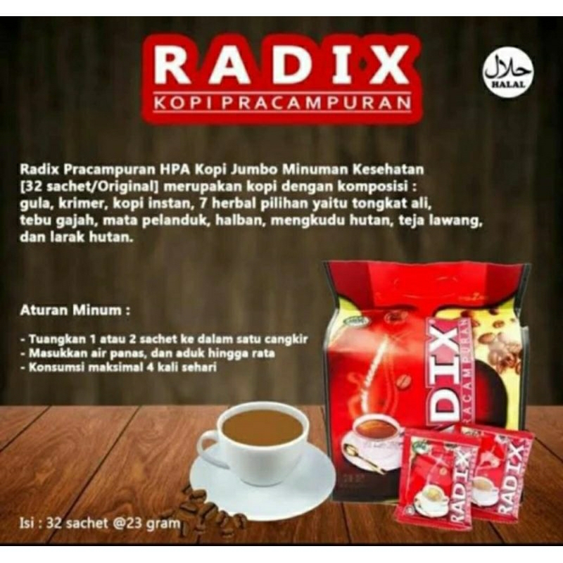 

Kopi radix mai secawan premix coffe 32 sachet | kopi herbal malaysia haji ahmad