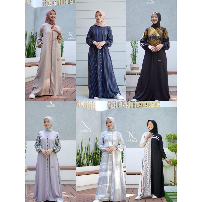 Gamis Ori NADHEEFA Polos Kombinasi - Motif Terbaru ll Ready