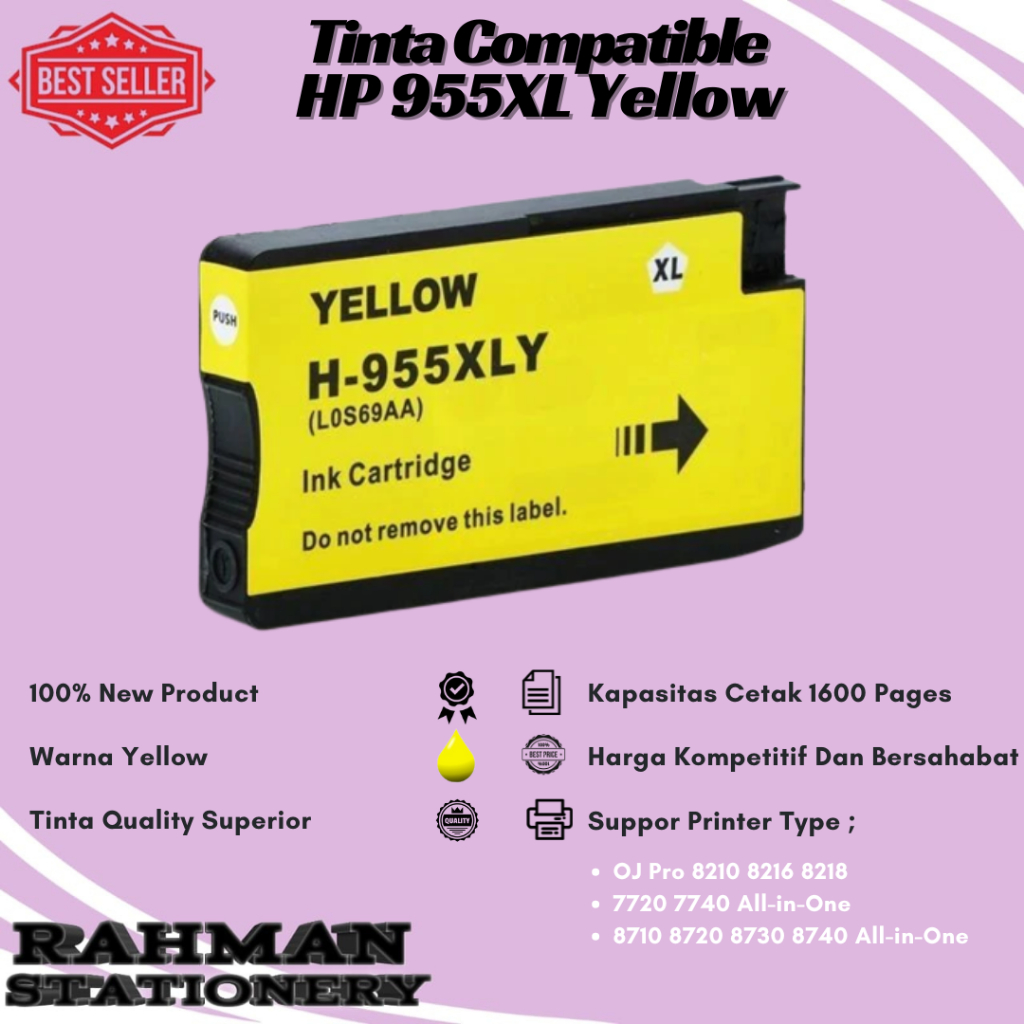 Cartridge Tinta 955XL 955 XL For Printer 7720 7740 8210 8740 8720 - 955XL Yellow