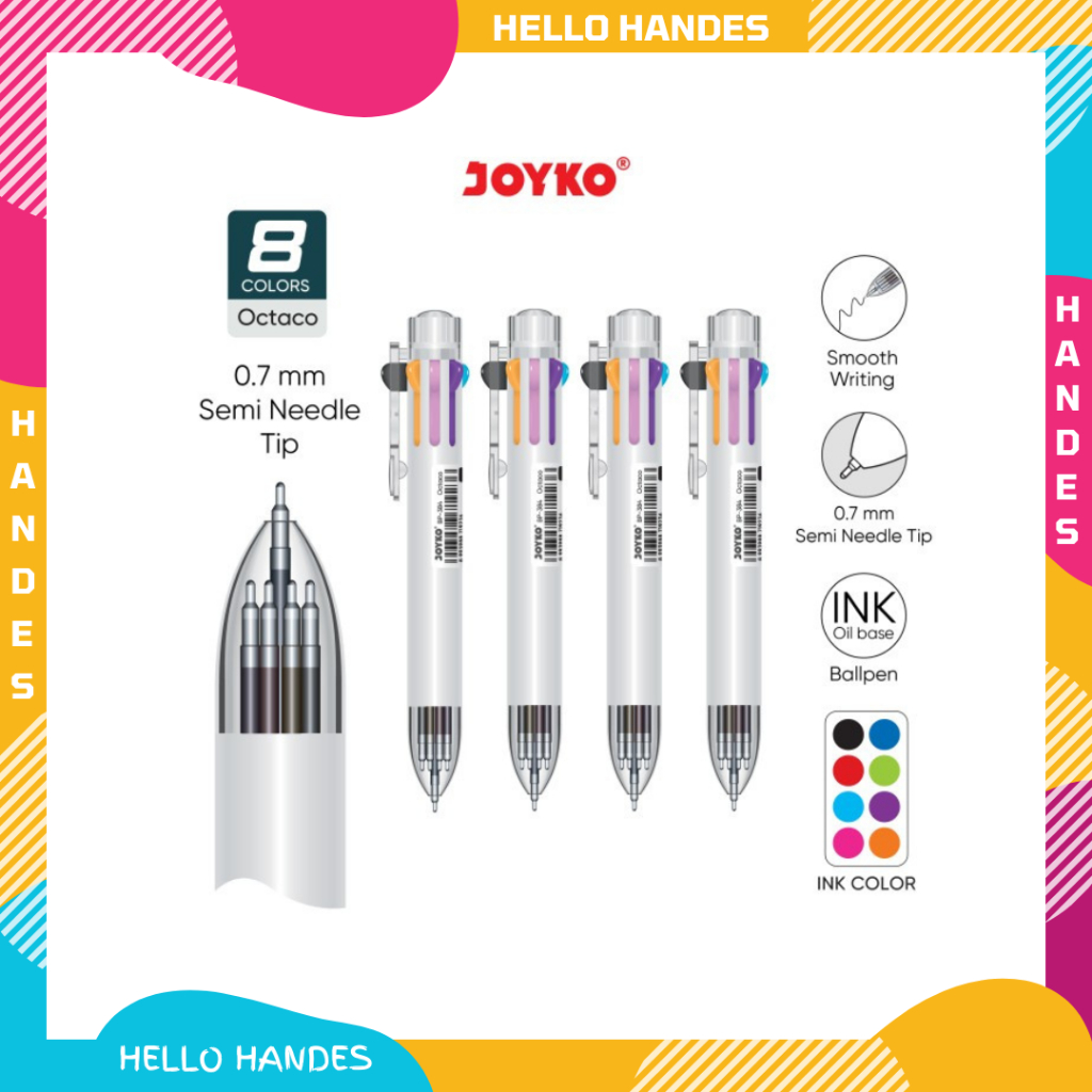 

Ball Pen Pulpen Joyko BP-384 Octaco 0.7 mm 8 Warna Colors
