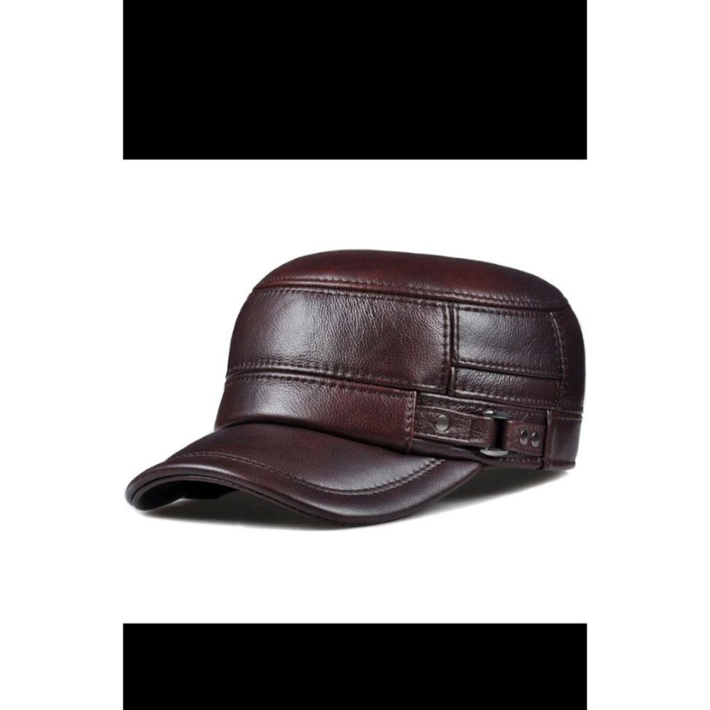 Topi Komando Kulit Asli /Topi Kulit Pria/Topi Model Komando Ring