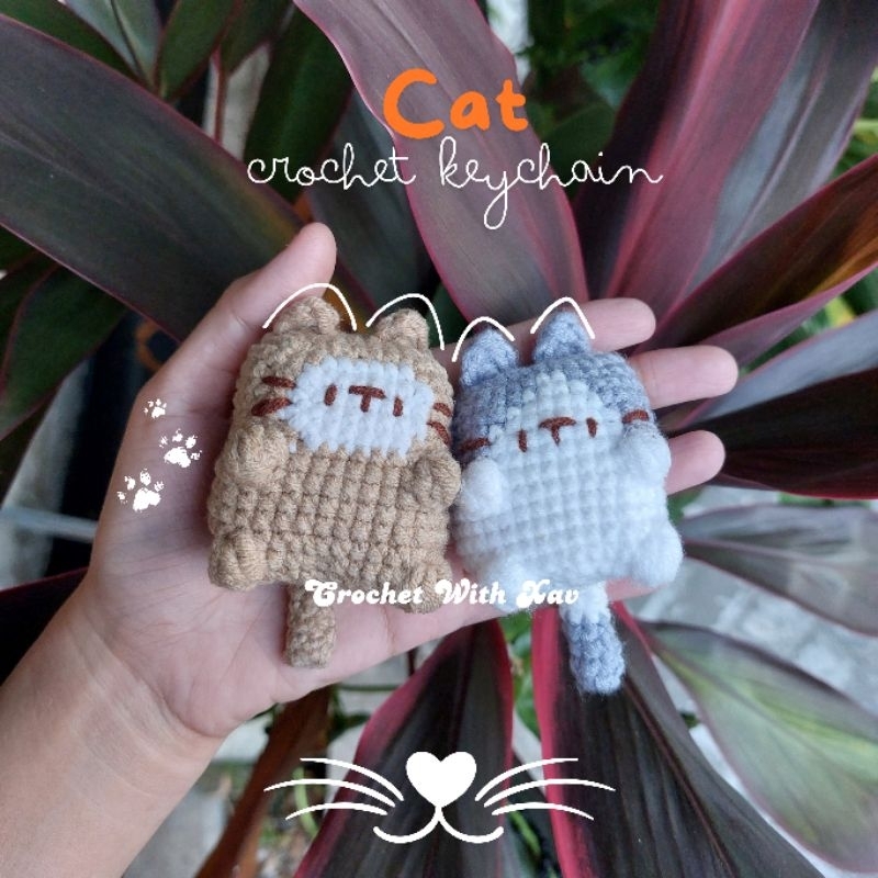 [READY STOCK] Tofu Cat Crochet Keychain / Cat Crochet Keychain / Kitty Crochet Keychain / Square Cat