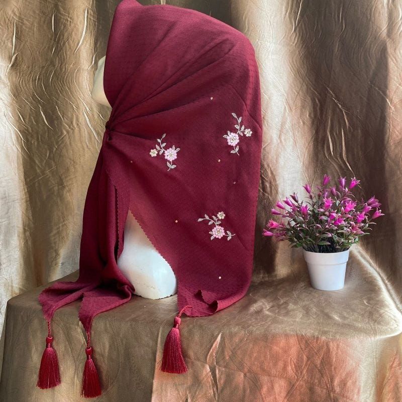 𝙍𝘼𝙂𝙀𝙇.𝘼~HIJAB SEGI EMPAT MOTIF BUNGA SAKURA BORDIR MUTIARA|HIJAB SEGI EMPAT BORDIR TASEL|HIJAB DAILY