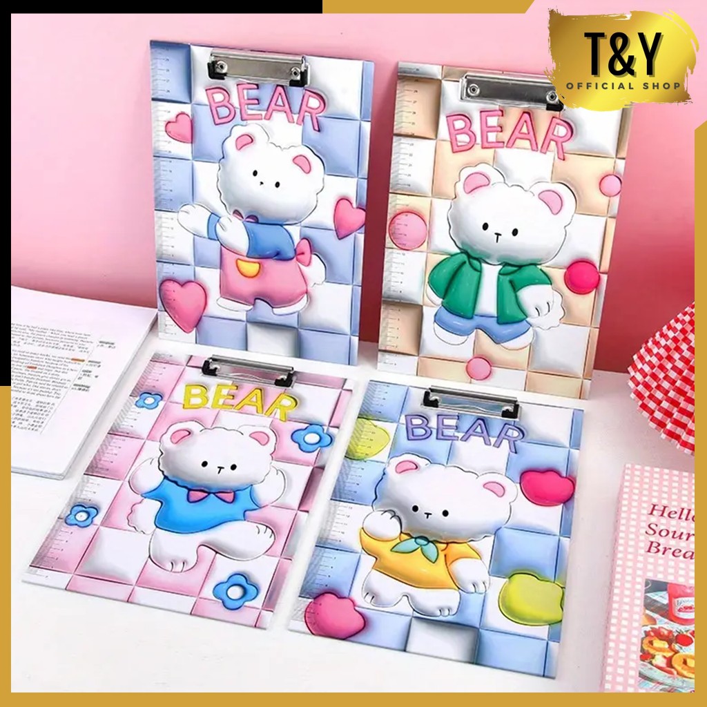 

T&Y Clipboard Papan Jalan Motif Kartun Karakter 3D Papan Ujian A4 Papan Ujian Tulis Anak Bolak Balik Besar Ukuran A4 Papan Jalan Karakter Beruang Lucu