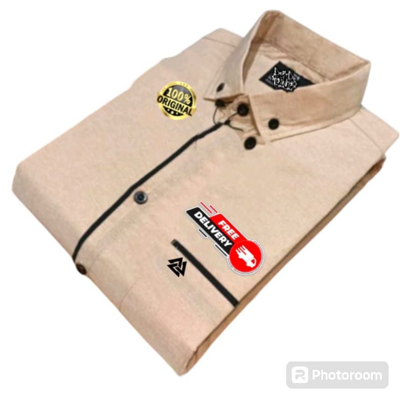 kemeja polos lengan pendek pria - kemeja polos motif list lengan pendek pria - kemeja kantor polos l