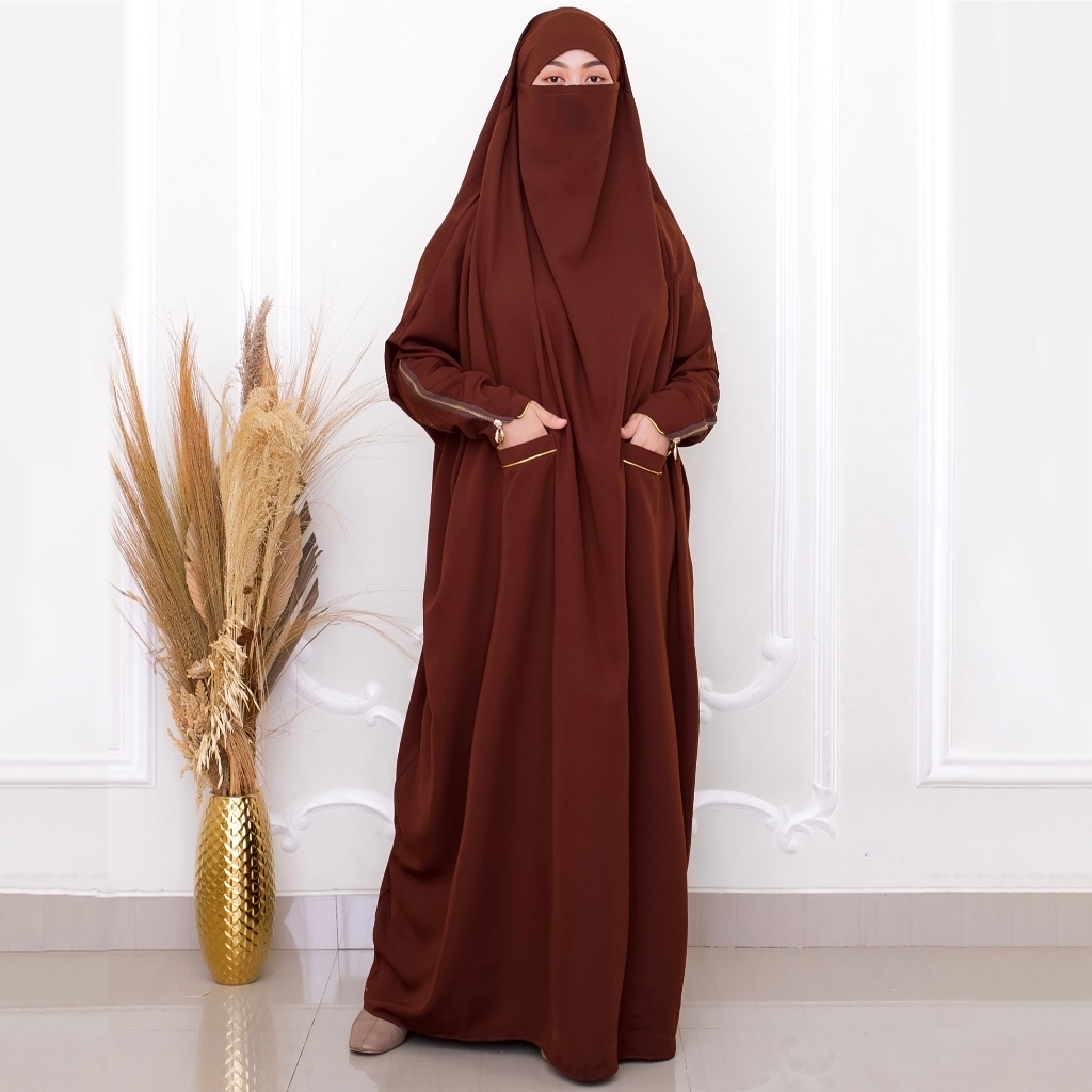Aqueenah -  Abaya Overhead French Khimar Medina - Caramel