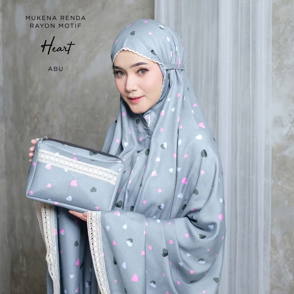 MUKENA BALI RENDA RAYON DEWASA JUMBO KOMBINASI MOTIF HEART