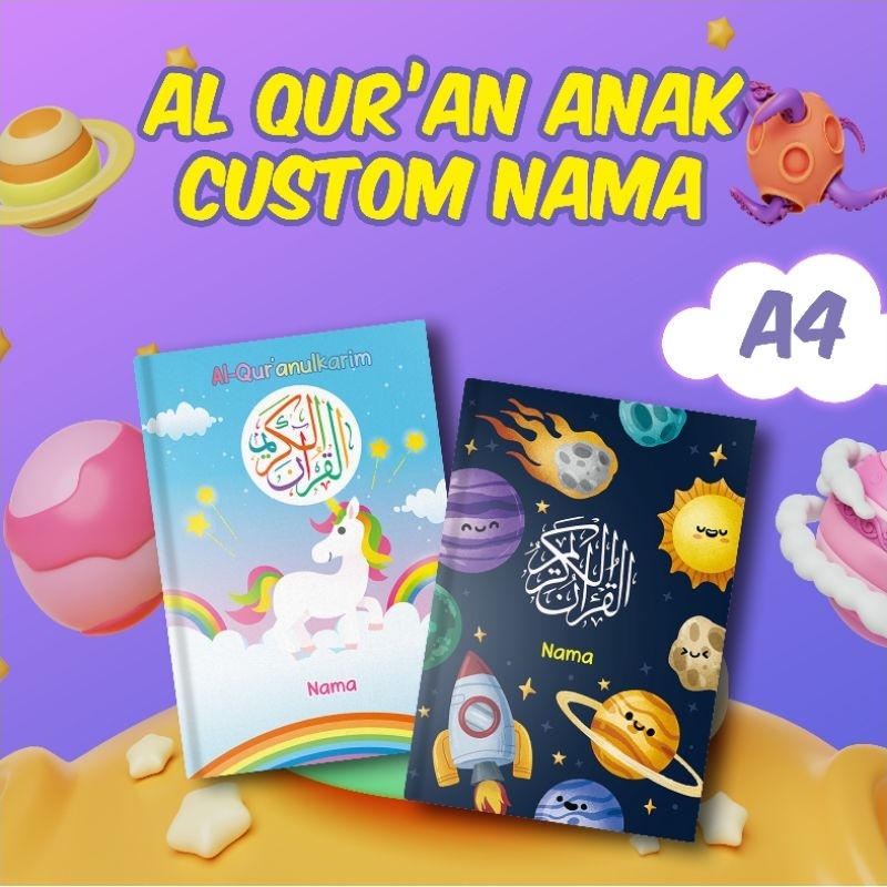 Alquran Anak Terjemah Perkata & Terjemah Latin Custom Nama Ukuran A4 (21 x 32 Cm) / Alquran Kado
