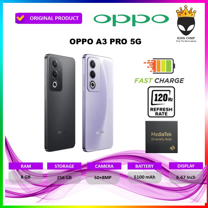 OPPO A3 Pro 5G 8GB+256GB [8GB EXTENDED RAM] Garansi Resmi 1 Tahun