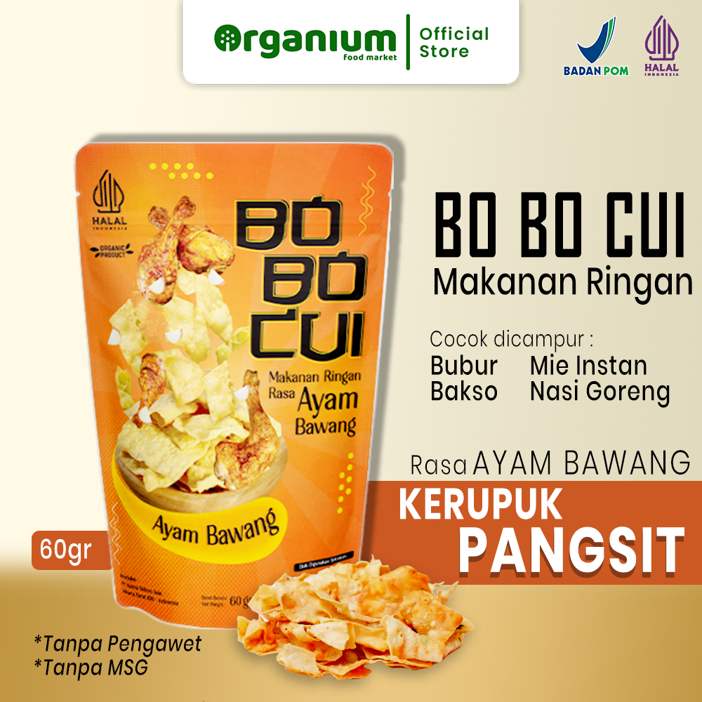 

Bobocui Crackers ORGANIUM Makanan Ringan Kerupuk Pangsit Rasa Ayam Bawang - 60g